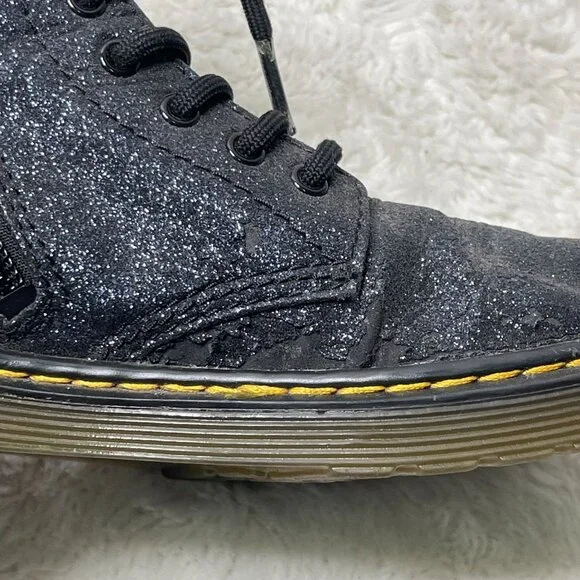 Dr. Martens Kid's Delaney Iridescent Glitter Combat Boots Lace Up Shoes Size 1 - Picture 6 of 11